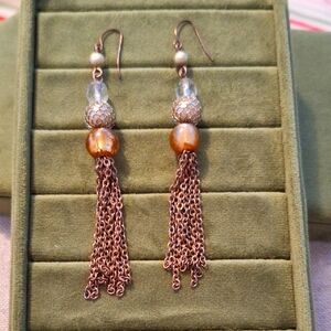 LANE COLLECTION Gold and Brown Tassel Earrings